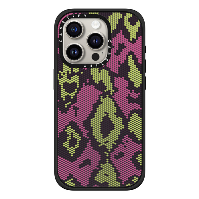 CASETiFY iPhone 15 Pro ケース マットブラック インパクトケース MagSafe対応 Pink Green Heart Snake Print casetify_artist