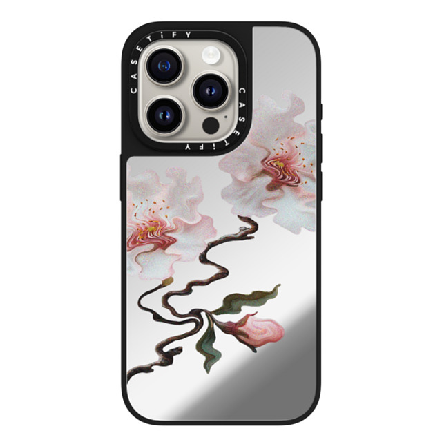 CASETiFY iPhone 15 Pro Case Silver on Black ミラーケース MagSafe対応 Floral,Floral Paired Sakura Reflection CASETiFY iPhone 15 Pro Case Silver on Black ミラーケース MagSafe対応 Floral,Floral Paired Sakura Reflection