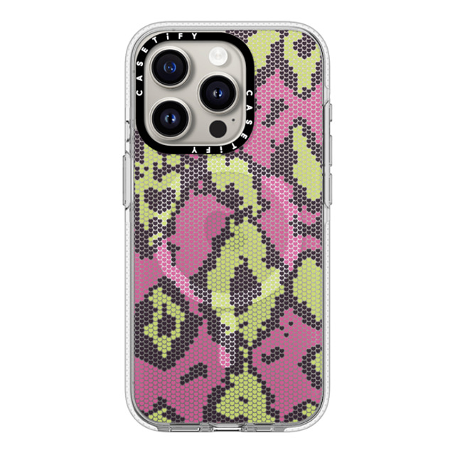 CASETiFY iPhone 15 Pro ケース クリア クリア ケース MagSafe対応 Pink Green Heart Snake Print casetify_artist