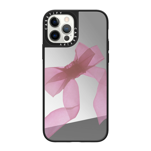 CASETiFY iPhone 12 Pro ケース Silver on Black ミラーケース MagSafe対応 Cottagecore Pink Organza Ribbon