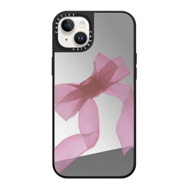 CASETiFY iPhone 14 Plus ケース Silver on Black ミラーケース MagSafe対応 Cottagecore Pink Organza Ribbon