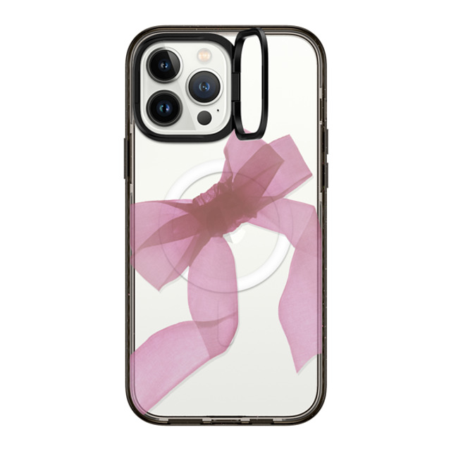 CASETiFY iPhone 13 Pro Max ケース ブラック インパクトリングスタンドケース MagSafe対応 Ribbon,Cottagecore Pink Organza Ribbon