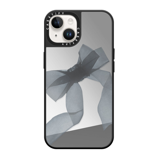 CASETiFY iPhone 14 ケース Silver on Black ミラーケース MagSafe対応 Ribbon,Y2K Black Organza Ribbon