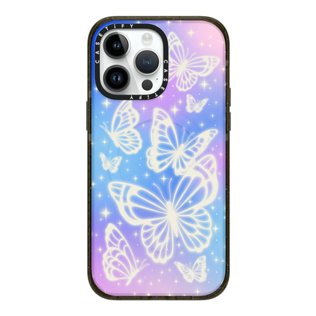 CASETiFY iPhone 14 Pro Max ケース ブラック インパクトケース MagSafe対応 Butterfly,Nature,Pastel,Maximalism,Pastel,Butterfly Butterfly Aurora