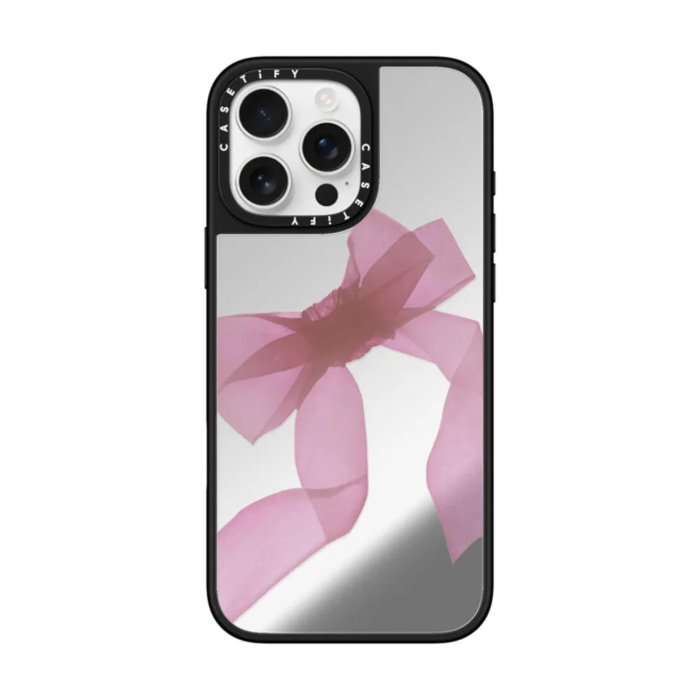 Mirror iPhone 16 Pro Max Case MagSafe Compatible - Pink Organza Ribbon