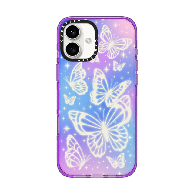 CASETiFY iPhone 16 Plus ケース パープル インパクトケース MagSafe対応 Butterfly,Nature,Pastel,Maximalism,Pastel,Butterfly Butterfly Aurora