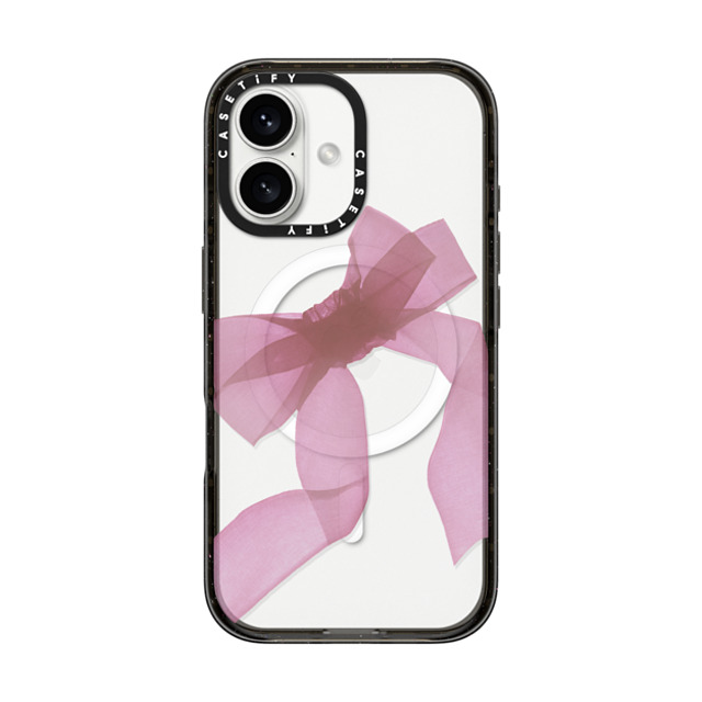 CASETiFY iPhone 16 ケース ブラック インパクトケース MagSafe対応 Cottagecore Pink Organza Ribbon