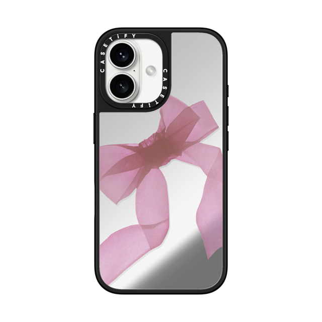 CASETiFY iPhone 16 ケース Silver on Black ミラーケース MagSafe対応 Cottagecore Pink Organza Ribbon