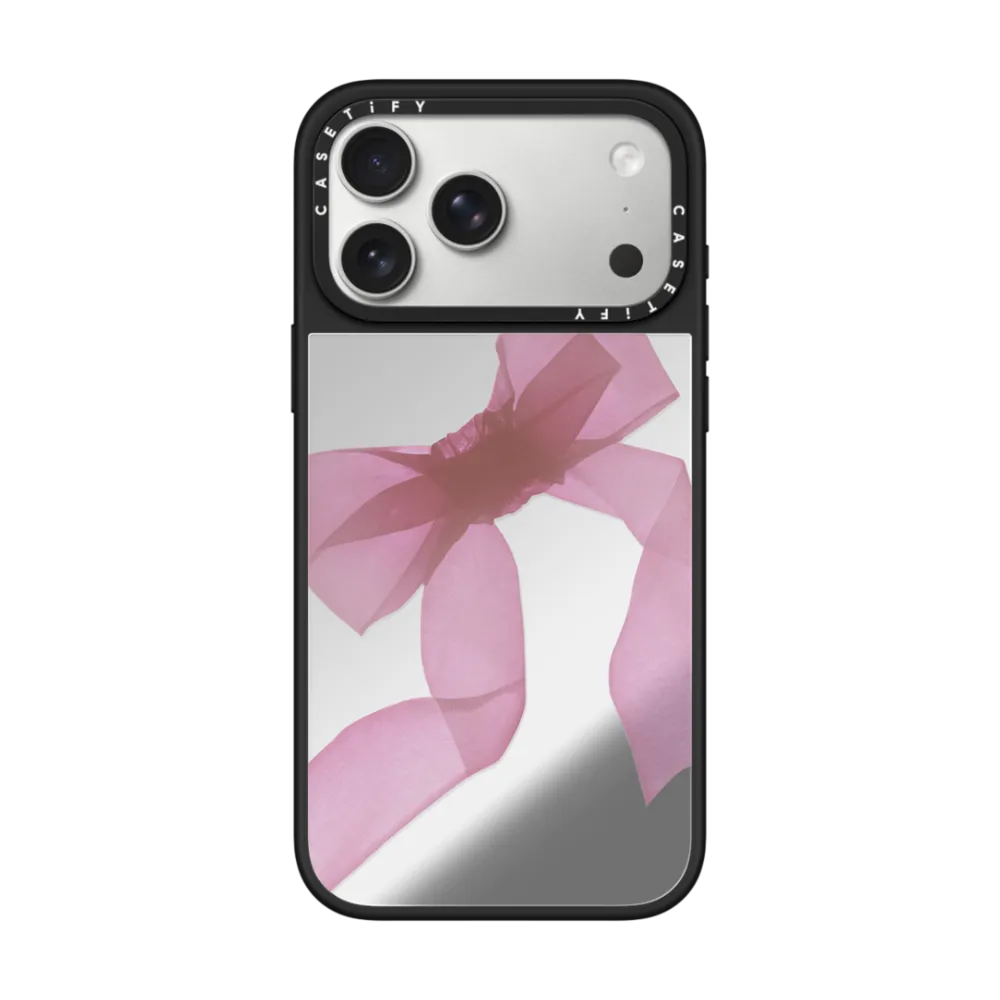 Mirror iPhone 17 Pro Max Case MagSafe Compatible - Pink Organza Ribbon