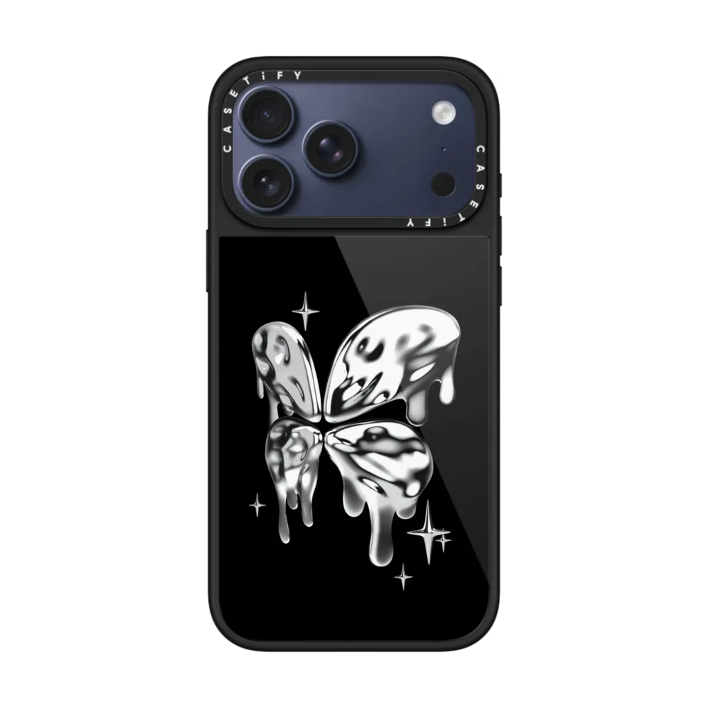 Glaze iPhone 17 Pro Max Case MagSafe Compatible - Chrome Butterfly Phone Case