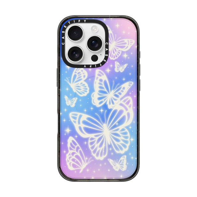 CASETiFY iPhone 16 Pro ケース ブラック インパクトケース MagSafe対応 Butterfly,Nature,Pastel,Maximalism,Pastel,Butterfly Butterfly Aurora