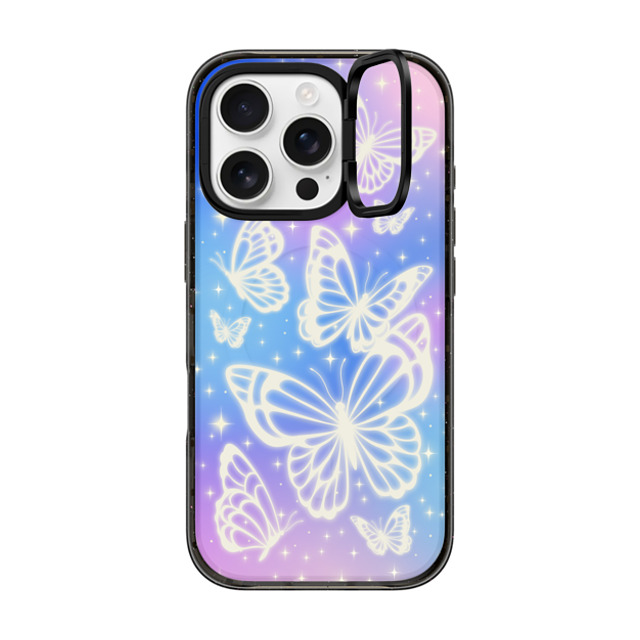 CASETiFY iPhone 16 Pro ケース ブラック インパクトリングスタンドケース MagSafe対応 Butterfly,Nature,Pastel,Maximalism,Pastel,Butterfly Butterfly Aurora