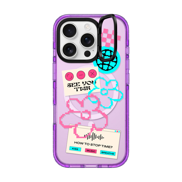 CASETiFY iPhone 16 Pro ケース パープル インパクトリングスタンドケース MagSafe対応 Y2K,Typography See you tmr
