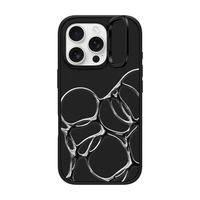 CASETiFY iPhone 16 Pro ケース マットブラック インパクトリングスタンドケース MagSafe対応 Futurism Chrome Bubbles