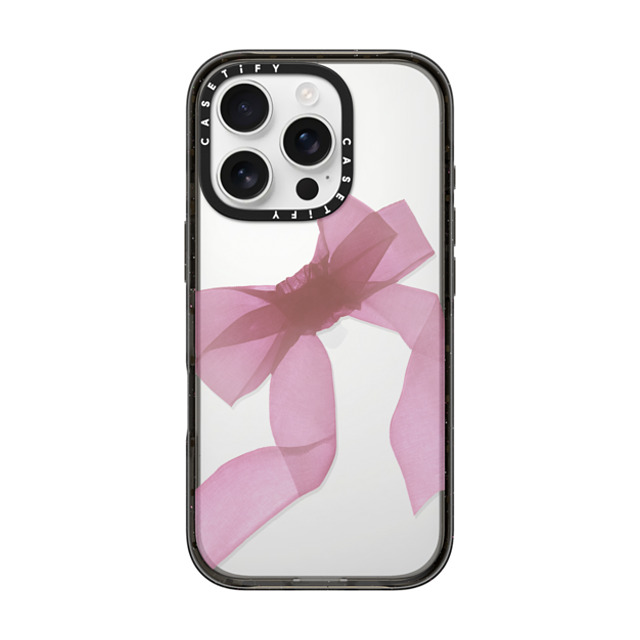 CASETiFY iPhone 16 Pro ケース ブラック インパクトケース Cottagecore Pink Organza Ribbon