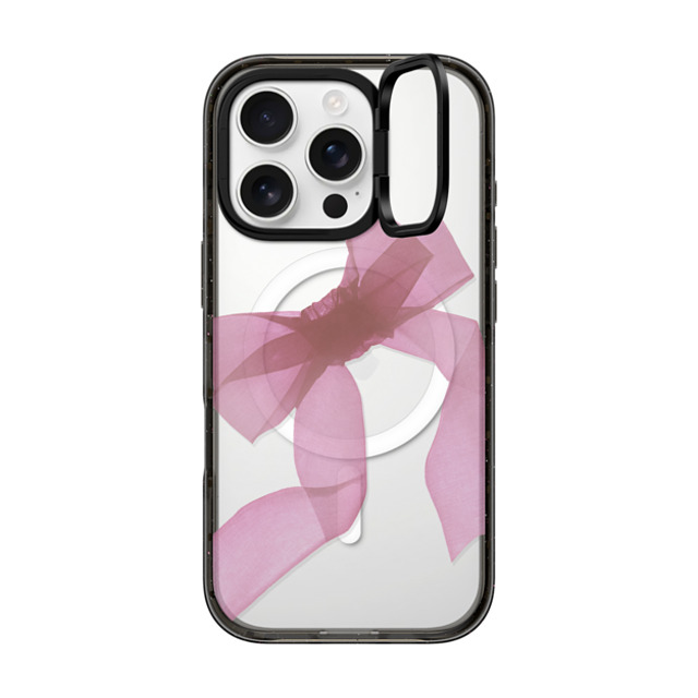 CASETiFY iPhone 16 Pro ケース ブラック インパクトリングスタンドケース MagSafe対応 Cottagecore Pink Organza Ribbon