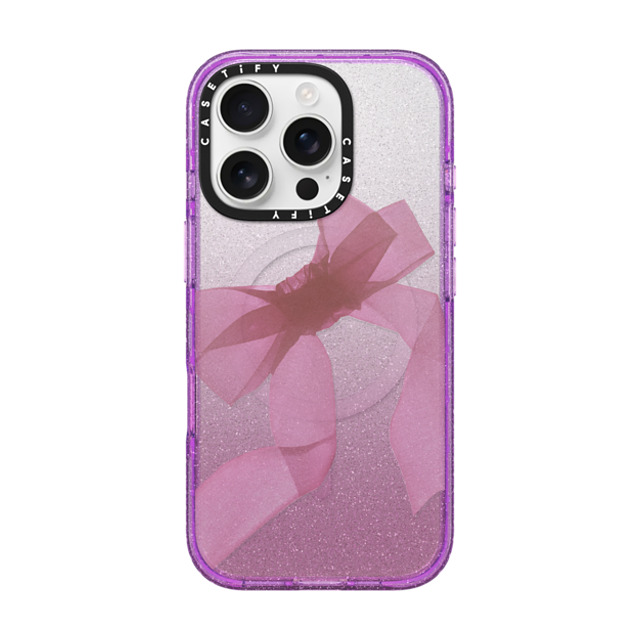 CASETiFY iPhone 16 Pro ケース Glitter Purple インパクトケース MagSafe対応 Cottagecore Pink Organza Ribbon