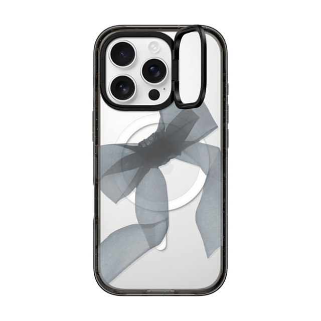 CASETiFY iPhone 16 Pro ケース ブラック インパクトリングスタンドケース MagSafe対応 Ribbon,Y2K Black Organza Ribbon