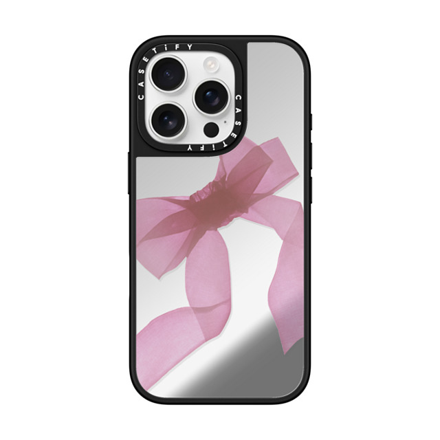 CASETiFY iPhone 16 Pro ケース Silver on Black ミラーケース MagSafe対応 Cottagecore Pink Organza Ribbon