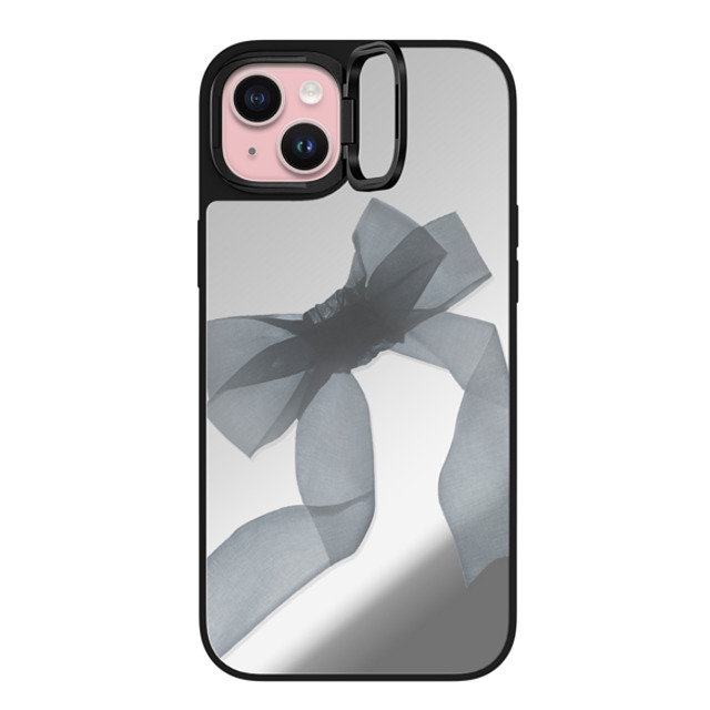 CASETiFY iPhone 15 Plus ケース Silver on Black ミラー リングスタンドケース MagSafe対応 Ribbon,Y2K Ribbon,Y2K Black Organza Ribbon Father's Day CASETiFY iPhone 15 Plus ケース Silver on Black ミラー リングスタンドケース MagSafe対応 Ribbon,Y2K Ribbon,Y2K Black Organza Ribbon Father's Day