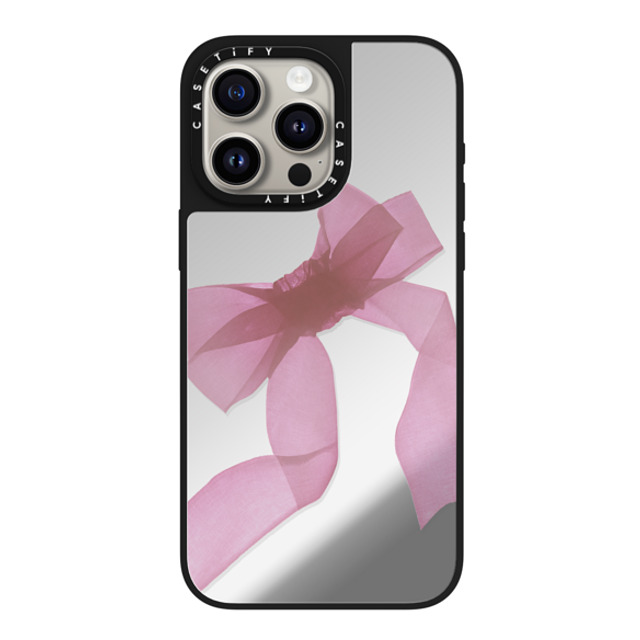 CASETiFY iPhone 15 Pro Max ケース Silver on Black ミラーケース MagSafe対応 Cottagecore Pink Organza Ribbon