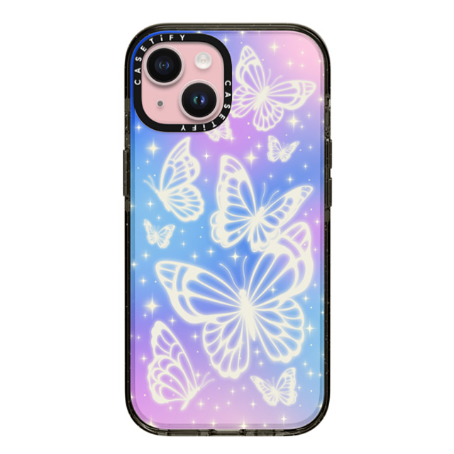 CASETiFY iPhone 15 ケース ブラック インパクトケース Butterfly,Nature,Pastel,Maximalism,Pastel,Butterfly Butterfly Aurora