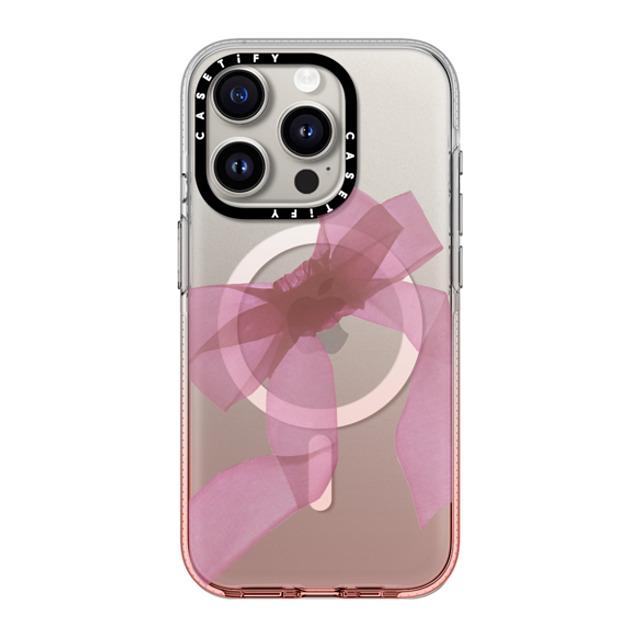 CASETiFY iPhone 15 Pro ケース ピンクグラデーション クリア ケース MagSafe対応 Cottagecore Pink Organza Ribbon