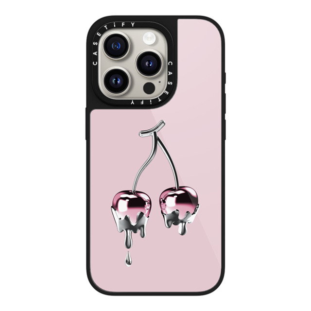 CASETiFY iPhone 15 Pro ケース ブラック グレーズケース MagSafe対応 Cherry,Fruit Cherry,Chrome,Food,Fruit,monochrome Chrome Cherry - Soft Blush