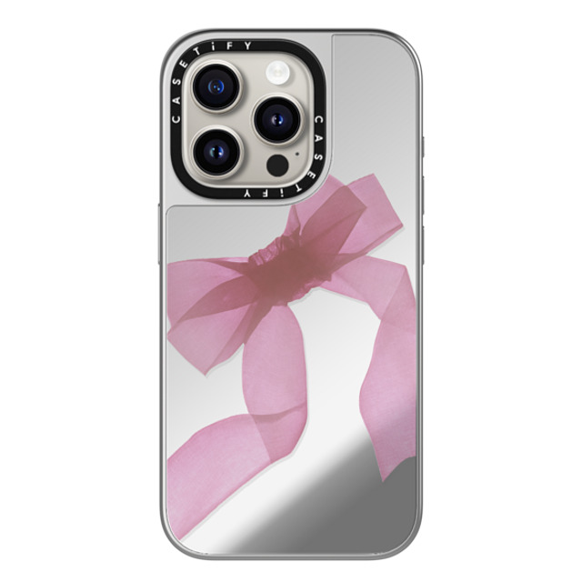 CASETiFY iPhone 15 Pro ケース シルバー (シルバーバンパー) ミラーケース MagSafe対応 Cottagecore Pink Organza Ribbon