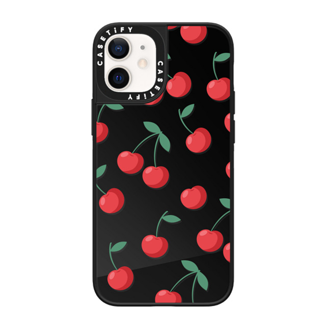 CASETiFY iPhone 12 mini ケース Black on Black ミラーケース MagSafe対応 Fruit,Food,Pattern,Cherry,Strawberry,Fruit Cherries