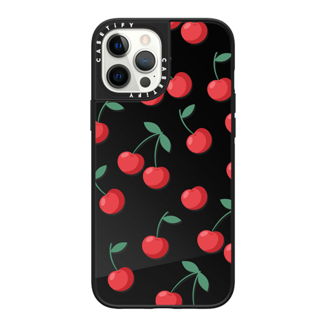 CASETiFY iPhone 12 Pro Max ケース Black on Black ミラーケース MagSafe対応 Fruit,Food,Pattern,Cherry,Strawberry,Fruit Cherries