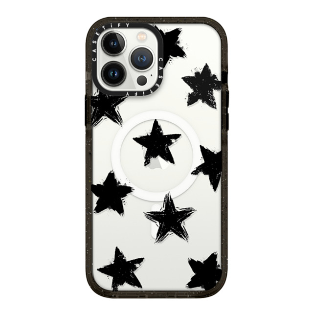 CASETiFY iPhone 13 Pro Max Case Black Impact Case MagSafe Compatible Star,Pattern Star,Chrome,Monochrome,Pattern Star Marks