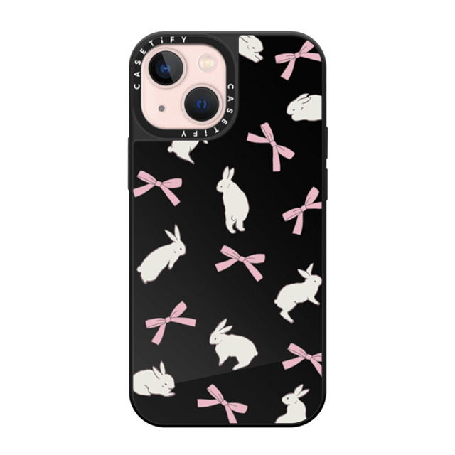 CASETiFY iPhone 13 Mini ケース Black on Black ミラーケース MagSafe対応 Animal,Cottagecore,Pattern Rabbit Ribbon