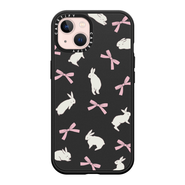 CASETiFY iPhone 13 ケース マットブラック インパクトケース MagSafe対応 Animal,Cottagecore,Pattern Rabbit Ribbon