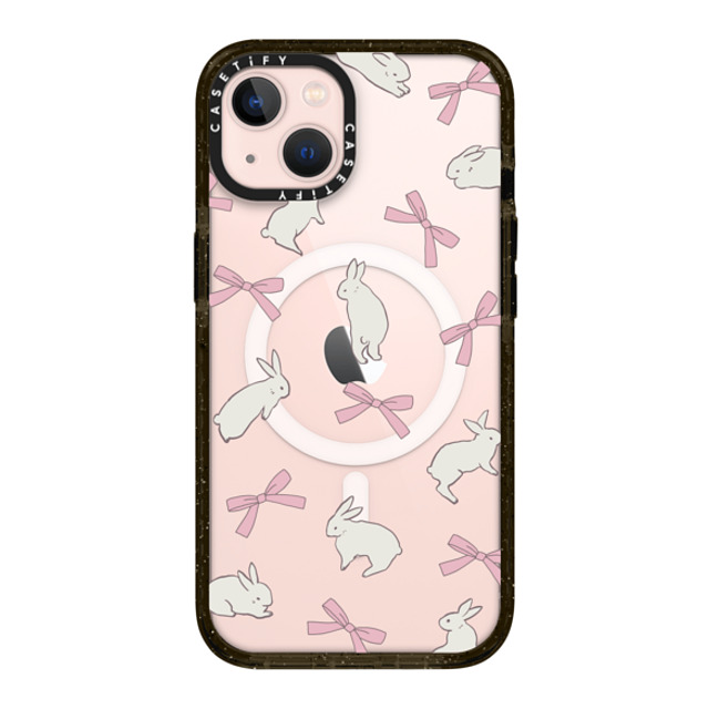 CASETiFY iPhone 13 ケース ブラック インパクトケース MagSafe対応 Animal,Cottagecore,Pattern Rabbit Ribbon