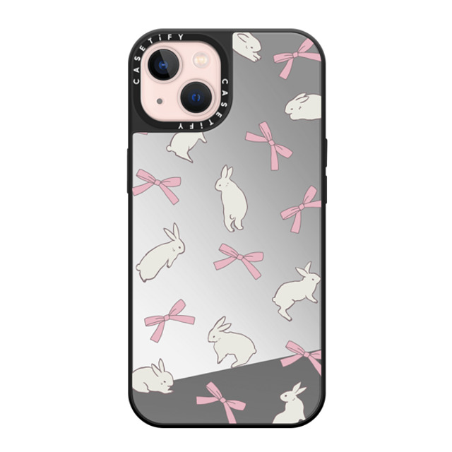 CASETiFY iPhone 13 Case Silver on Black ミラーケース MagSafe対応 Animal,Ribbon Animal,Ribbon,Cottagecore,Pattern Rabbit Ribbon Mother's Day CASETiFY iPhone 13 Case Silver on Black ミラーケース MagSafe対応 Animal,Ribbon Animal,Ribbon,Cottagecore,Pattern Rabbit Ribbon Mother's Day