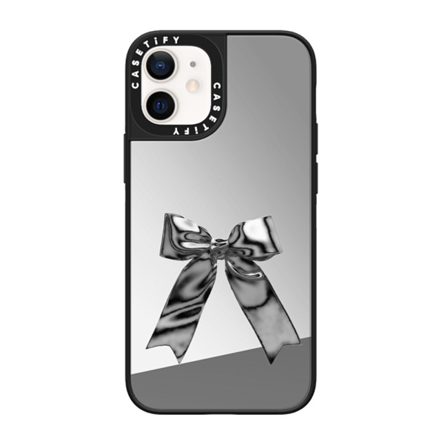 CASETiFY iPhone 12 mini ケース Silver on Black ミラーケース MagSafe対応 Butterfly Metallic Ribbon