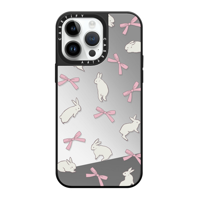 CASETiFY iPhone 14 Pro Max Case Silver on Black ミラーケース MagSafe対応 Animal,Cottagecore,Pattern,Ribbon Rabbit Ribbon CASETiFY iPhone 14 Pro Max Case Silver on Black ミラーケース MagSafe対応 Animal,Cottagecore,Pattern,Ribbon Rabbit Ribbon