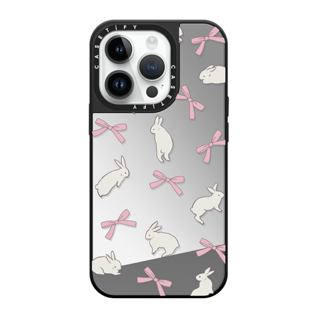 CASETiFY iPhone 14 Pro Case Silver on Black ミラーケース MagSafe対応 Animal,Ribbon Animal,Ribbon,Cottagecore,Pattern Rabbit Ribbon Mother's Day CASETiFY iPhone 14 Pro Case Silver on Black ミラーケース MagSafe対応 Animal,Ribbon Animal,Ribbon,Cottagecore,Pattern Rabbit Ribbon Mother's Day