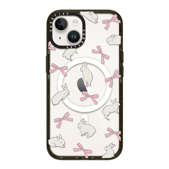 CASETiFY iPhone 14 ケース ブラック インパクトケース MagSafe対応 Animal,Cottagecore,Pattern Rabbit Ribbon