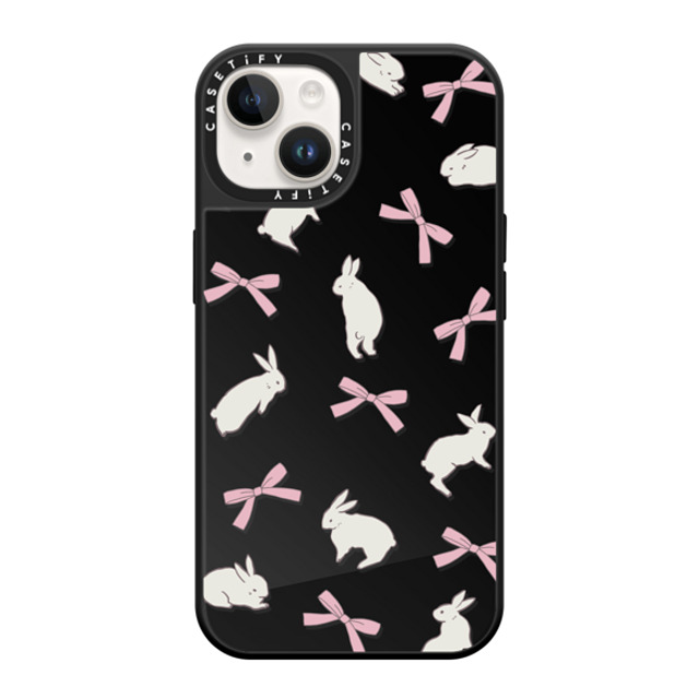 CASETiFY iPhone 14 ケース Black on Black ミラーケース MagSafe対応 Animal,Cottagecore,Pattern Rabbit Ribbon