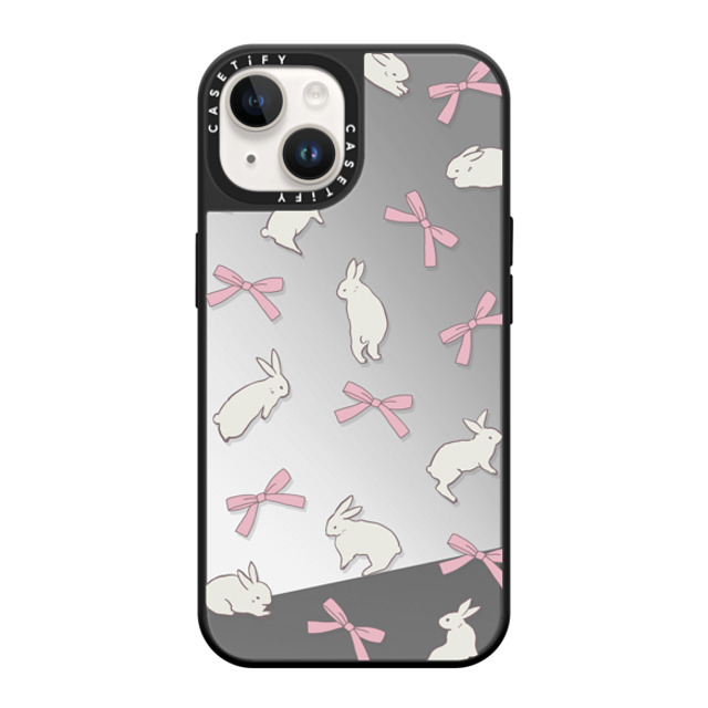 CASETiFY iPhone 14 Case Silver on Black ミラーケース MagSafe対応 Animal,Cottagecore,Pattern,Ribbon Rabbit Ribbon CASETiFY iPhone 14 Case Silver on Black ミラーケース MagSafe対応 Animal,Cottagecore,Pattern,Ribbon Rabbit Ribbon