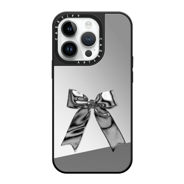 CASETiFY iPhone 14 Pro ケース Silver on Black ミラーケース MagSafe対応 Butterfly Metallic Ribbon