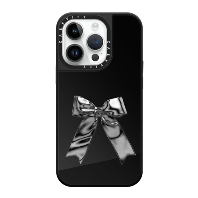 CASETiFY iPhone 14 Pro ケース Black on Black ミラーケース MagSafe対応 Butterfly Metallic Ribbon