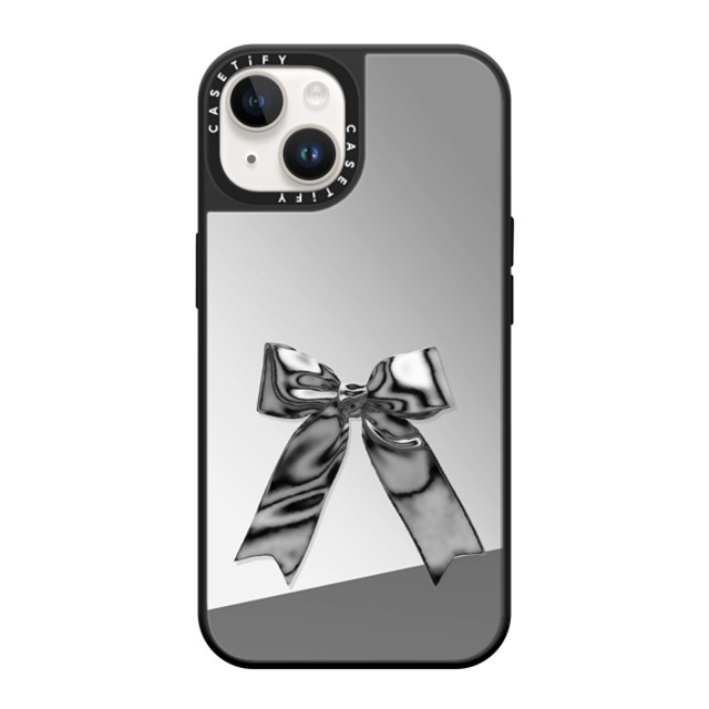 CASETiFY iPhone 14 ケース Silver on Black ミラーケース MagSafe対応 Butterfly Metallic Ribbon