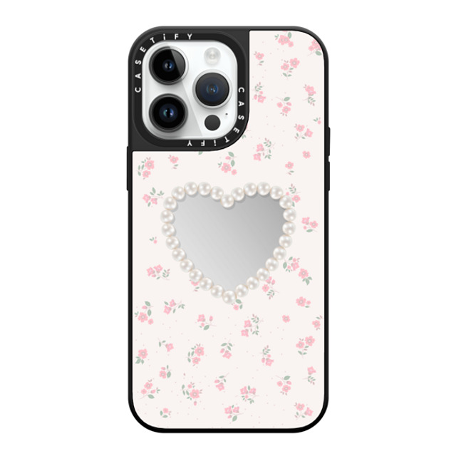 CASETiFY iPhone 14 Pro Max Case Silver on Black ミラーケース MagSafe対応 Floral,Heart,Cottagecore,Heart Pearly Heart CASETiFY iPhone 14 Pro Max Case Silver on Black ミラーケース MagSafe対応 Floral,Heart,Cottagecore,Heart Pearly Heart