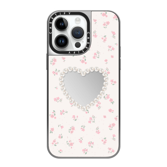 CASETiFY iPhone 14 Pro Max Case シルバー (シルバーバンパー) ミラーケース MagSafe対応 Floral,Heart,Cottagecore,Heart Pearly Heart CASETiFY iPhone 14 Pro Max Case シルバー (シルバーバンパー) ミラーケース MagSafe対応 Floral,Heart,Cottagecore,Heart Pearly Heart