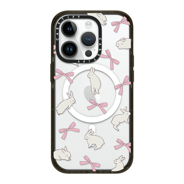 CASETiFY iPhone 14 Pro ケース ブラック インパクトケース MagSafe対応 Animal,Cottagecore,Pattern Rabbit Ribbon