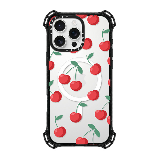 CASETiFY iPhone 16 Pro Max ケース ブラック バウンスケース Fruit,Food,Pattern,Cherry,Strawberry,Fruit Cherries