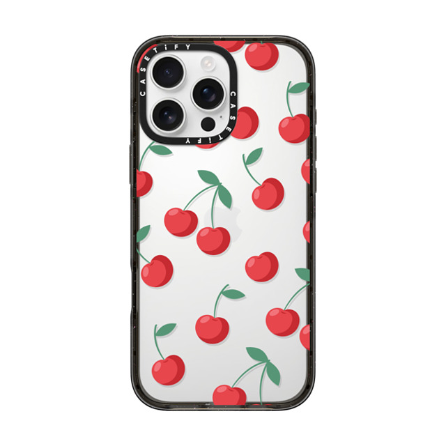 CASETiFY iPhone 16 Pro Max ケース ブラック インパクトケース Fruit,Food,Pattern,Cherry,Strawberry,Fruit Cherries